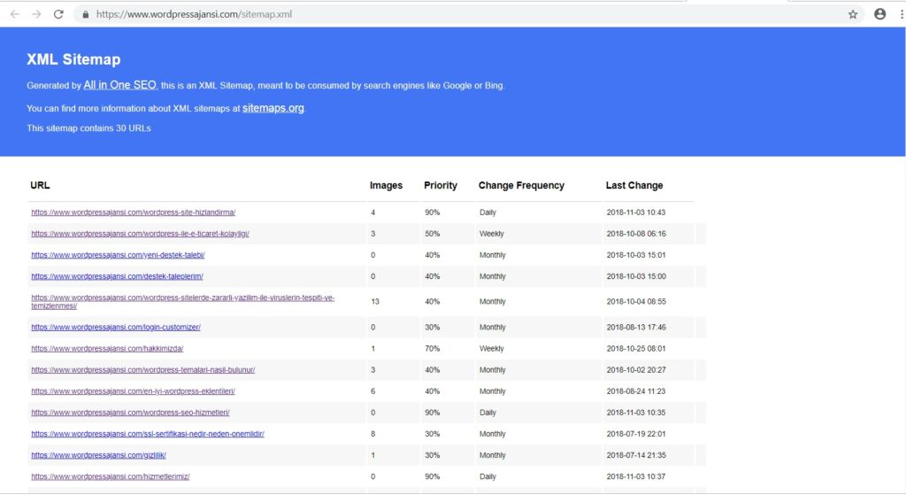 web sitesi xml site haritası