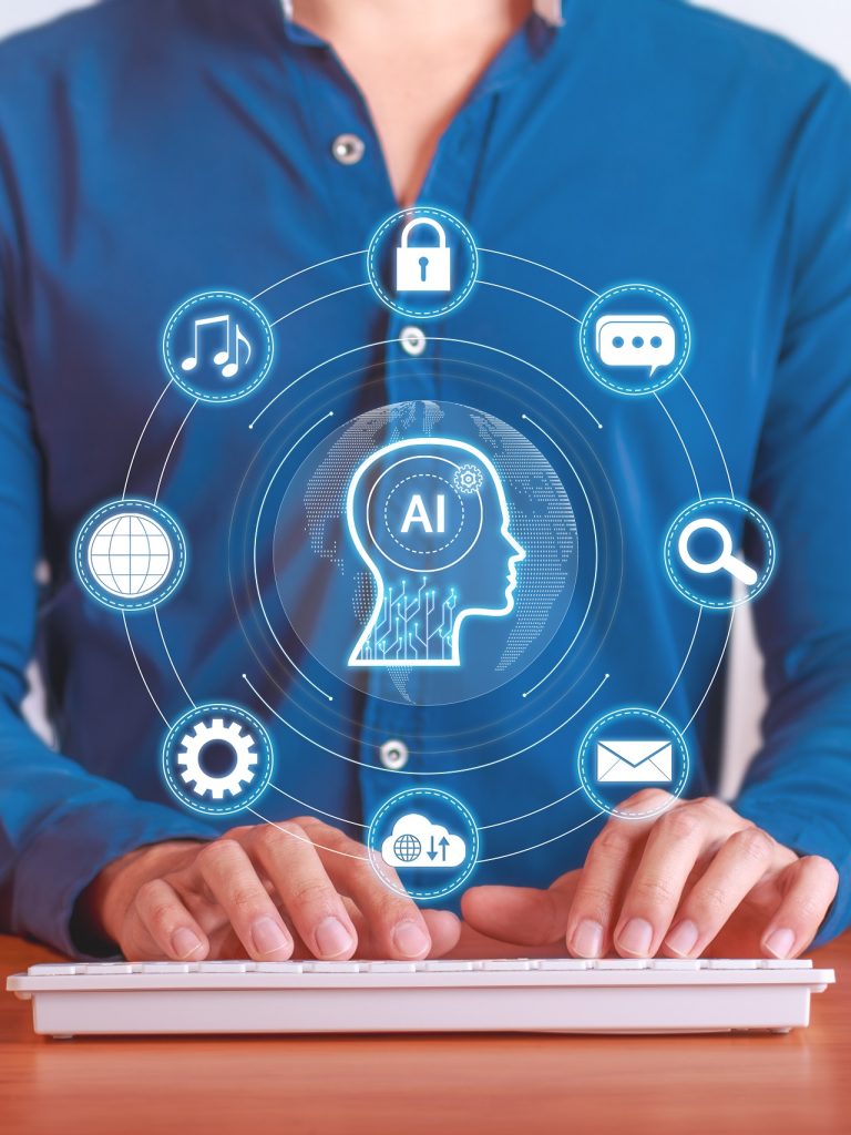 Yapay Zekayla Pazarlamanızı G&uuml;&ccedil;lendirmek: WordPress İ&ccedil;in 13 Uzman İpucu Increasing productivity, efficiency and AI-enhanced workflow solutions. Vertical photo.